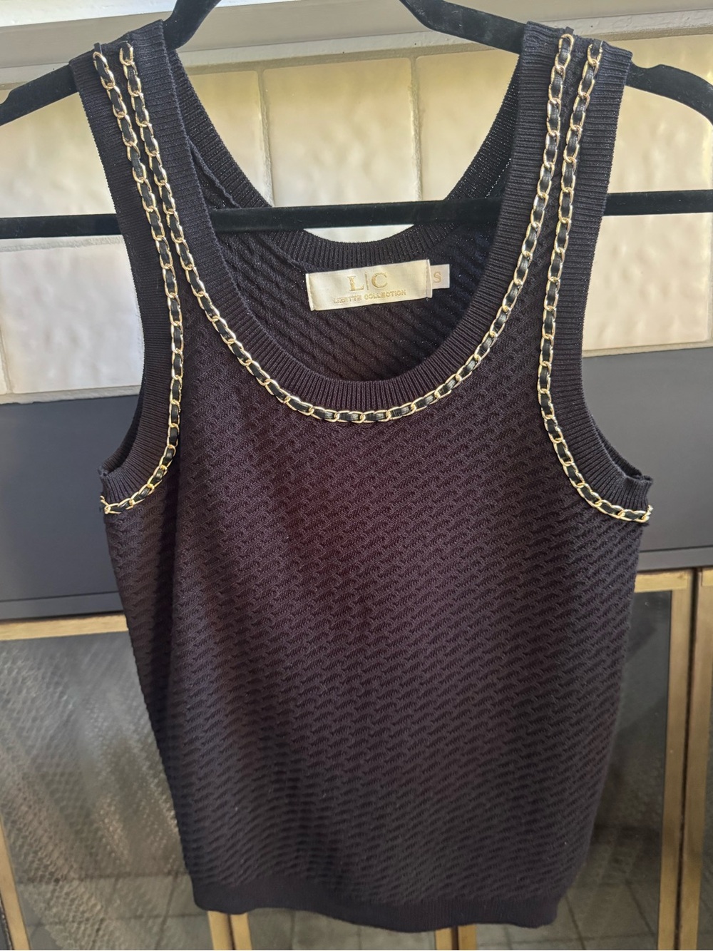 Black Knit Gold Chain Tank Top Size Small
